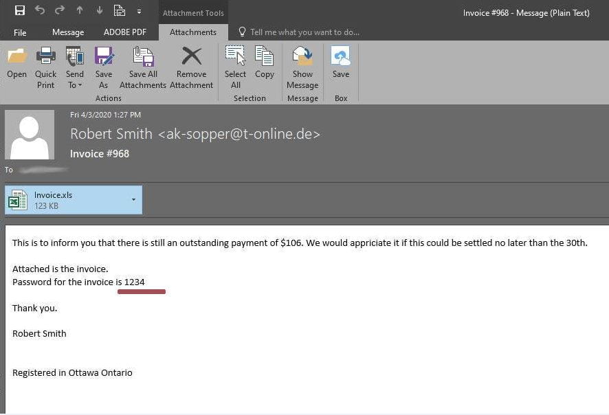 Example screenshot of phishing email