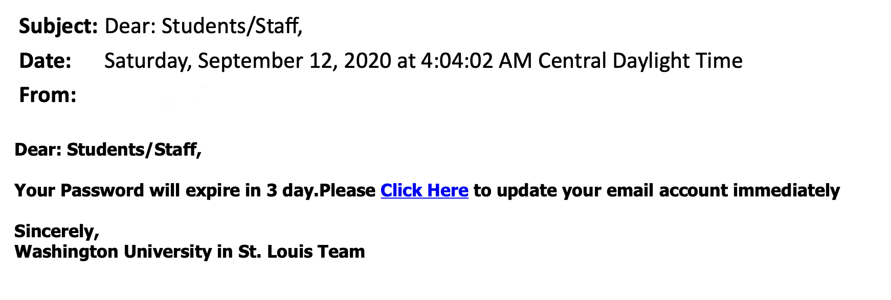 Credential Phishing Example Email