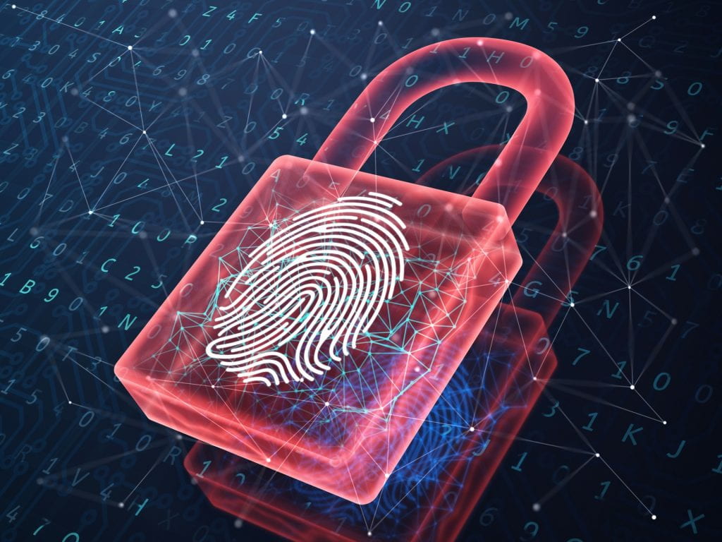 Fingerprint and padlock on digital screen
